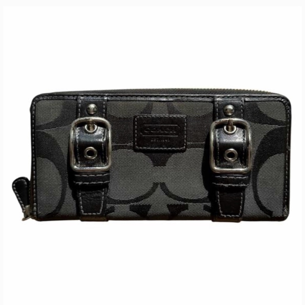 Coach Black and Silver Zipper Wallet Case